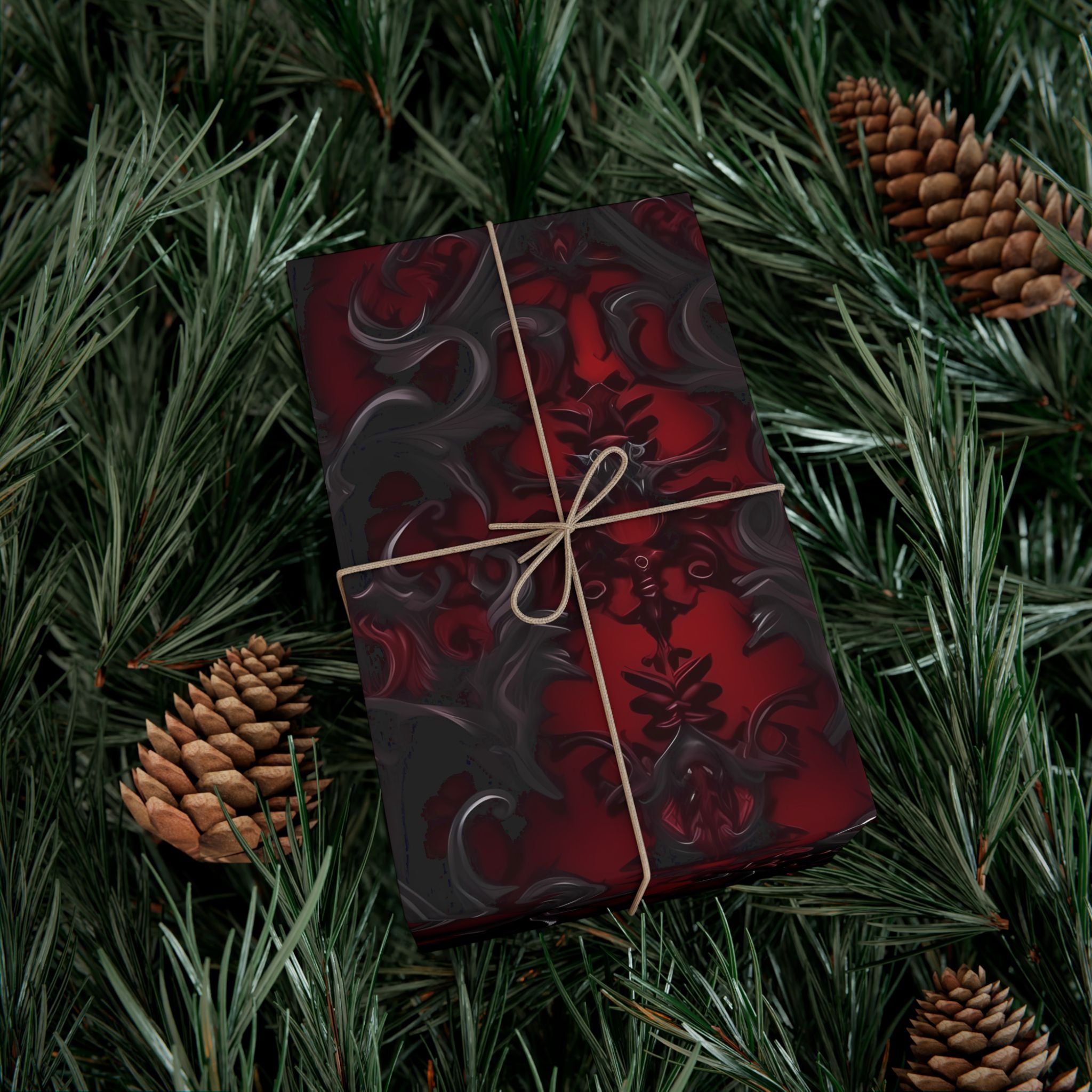 Red Black Baroque Damask Gift Wrap Paper | Elegant Victorian Wrapping Paper