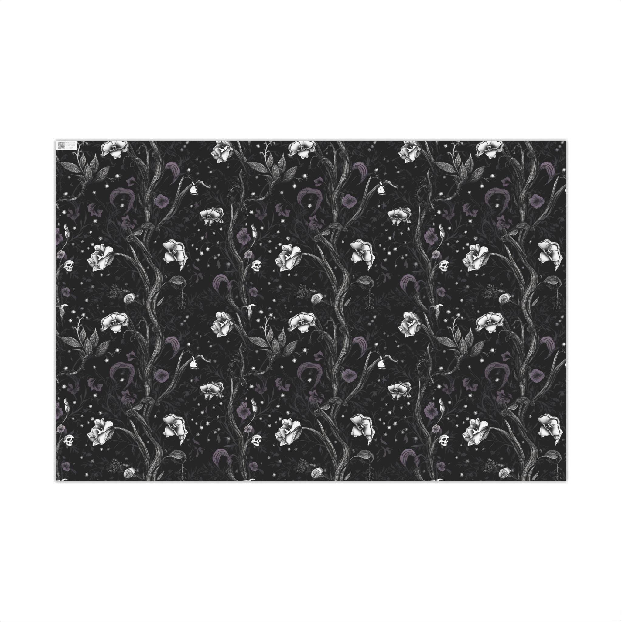 Dark Floral Pattern Gift Wrap Paper | Black Botanical Wrapping Paper