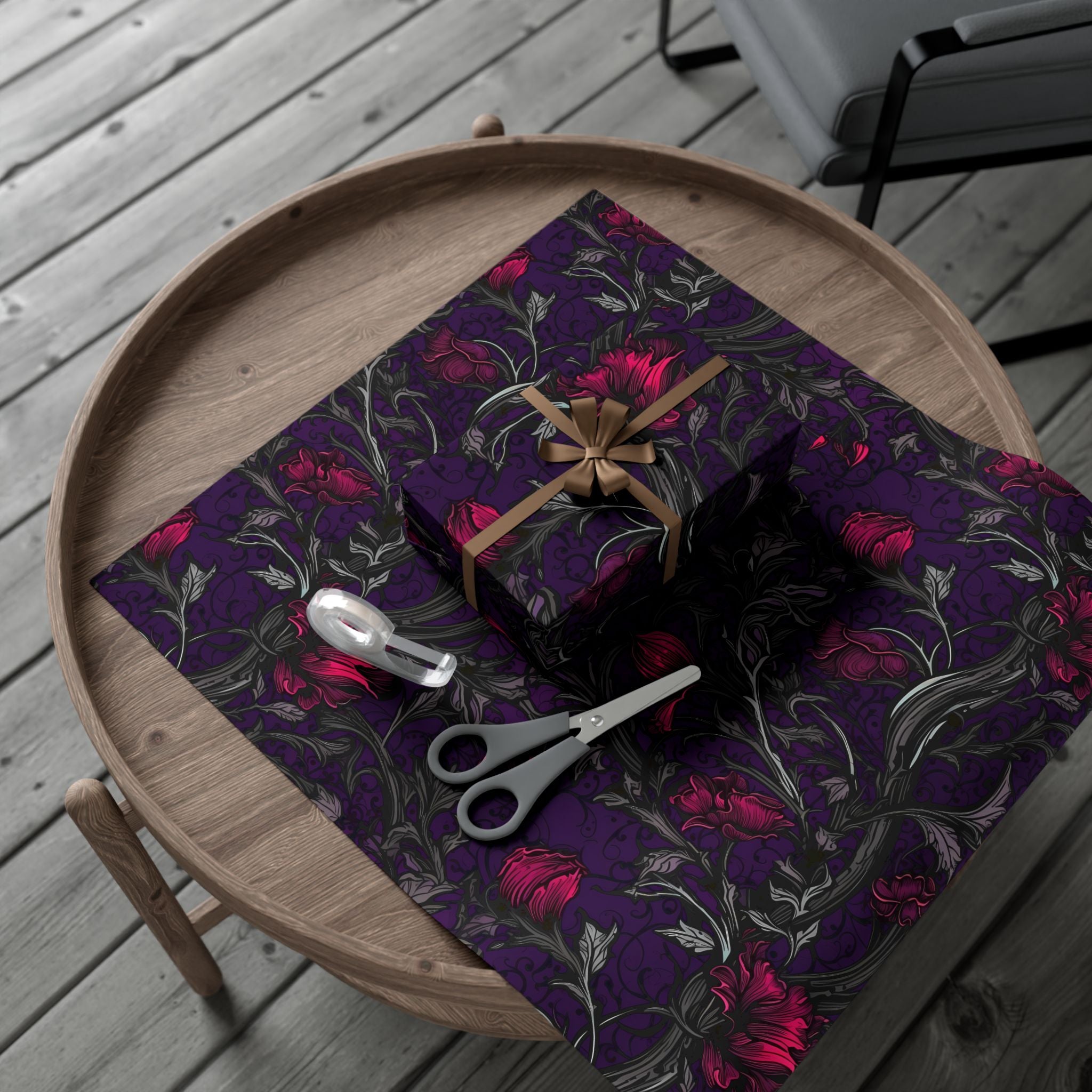 Dark Purple Botanical Wrapping Paper | Gothic Floral Gift Wrap