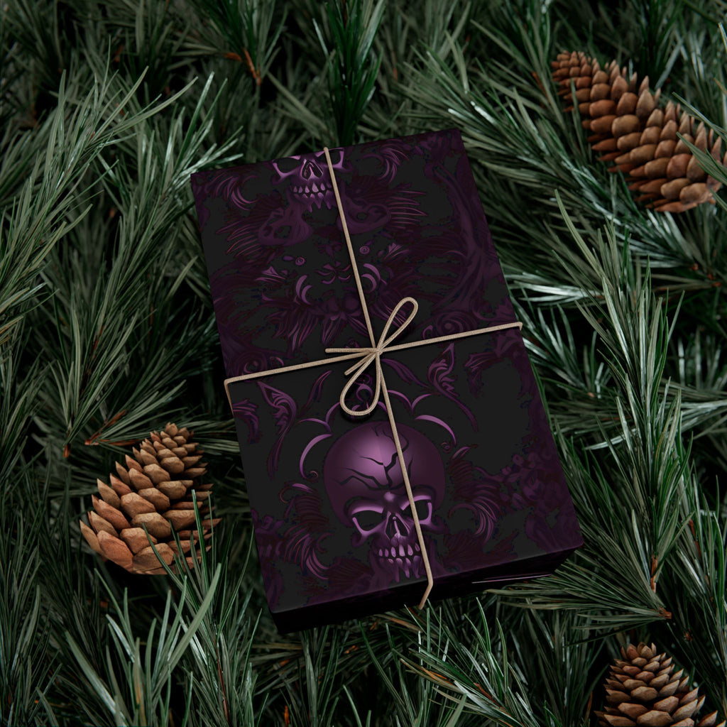 Purple Skull Pattern Gift Wrap Papers | Gothic Wrapping Paper