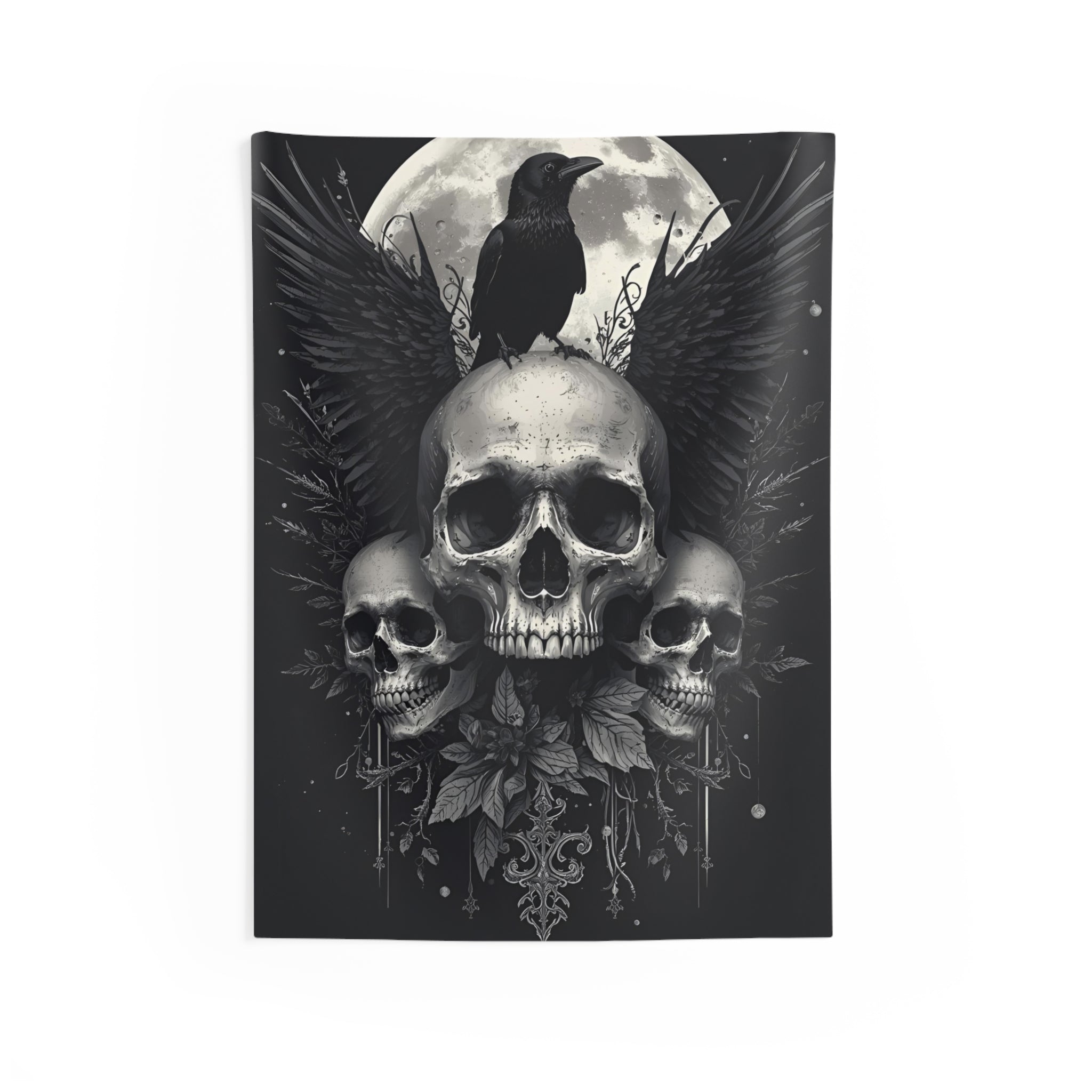 Skull Moon Gothic Wall Tapestry for Witchy & Dark Interiors