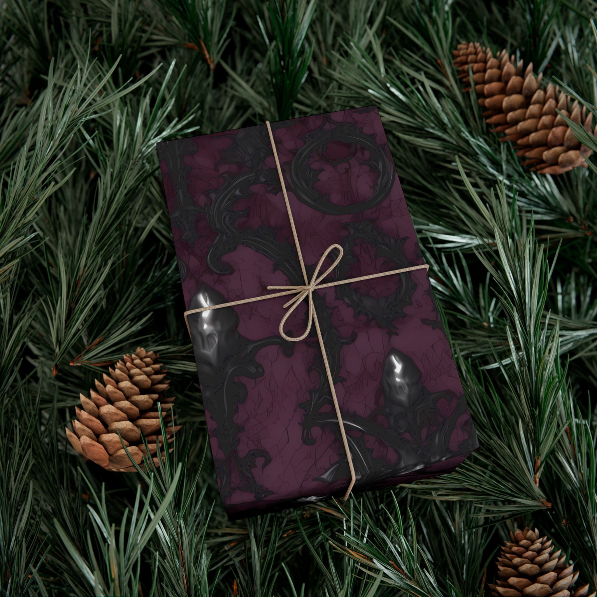 Gothic Damask Gift Wrap Paper | Dark Plum Black Wrapping Paper