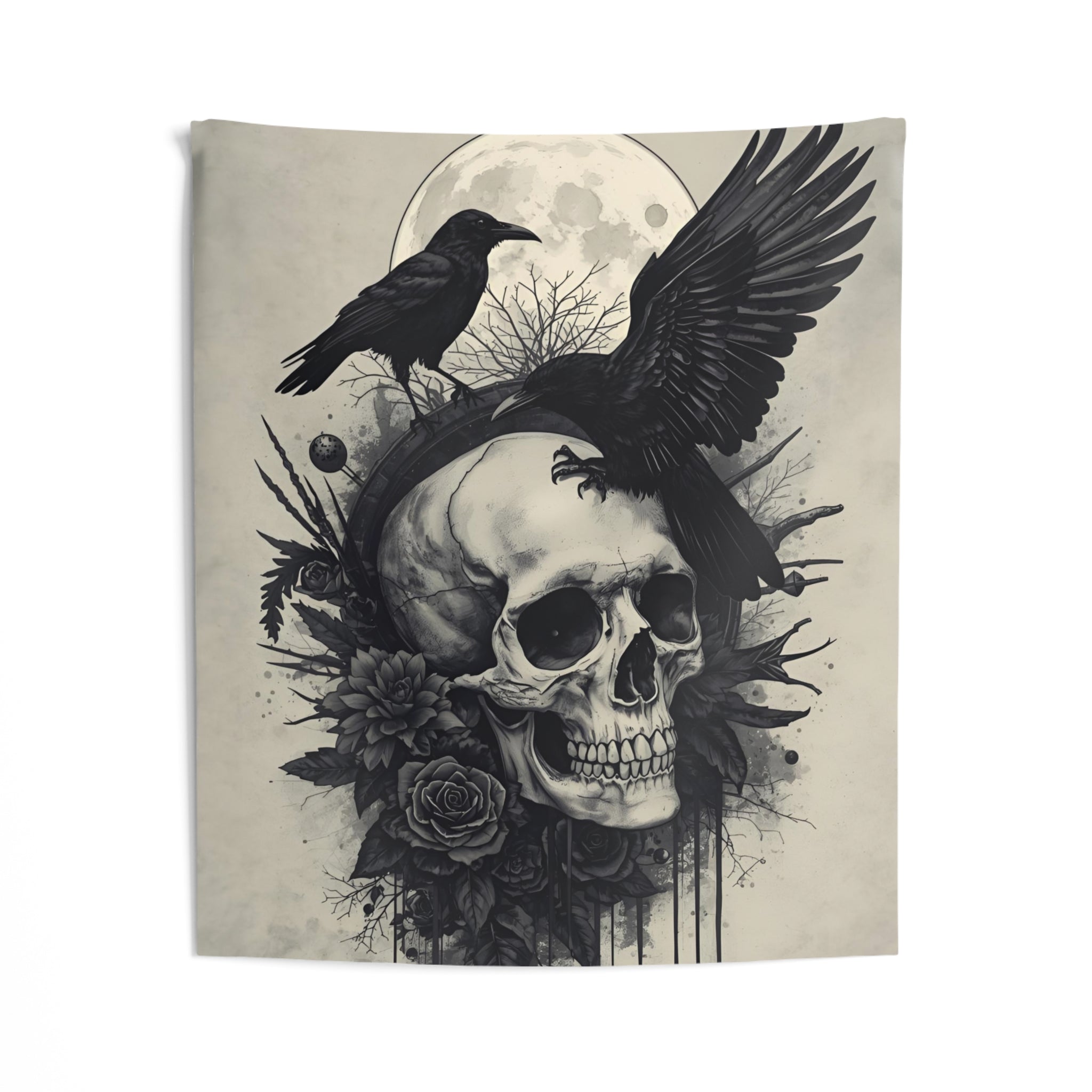 Occult Skull Moon Wall Tapestry for Gothic Rooms