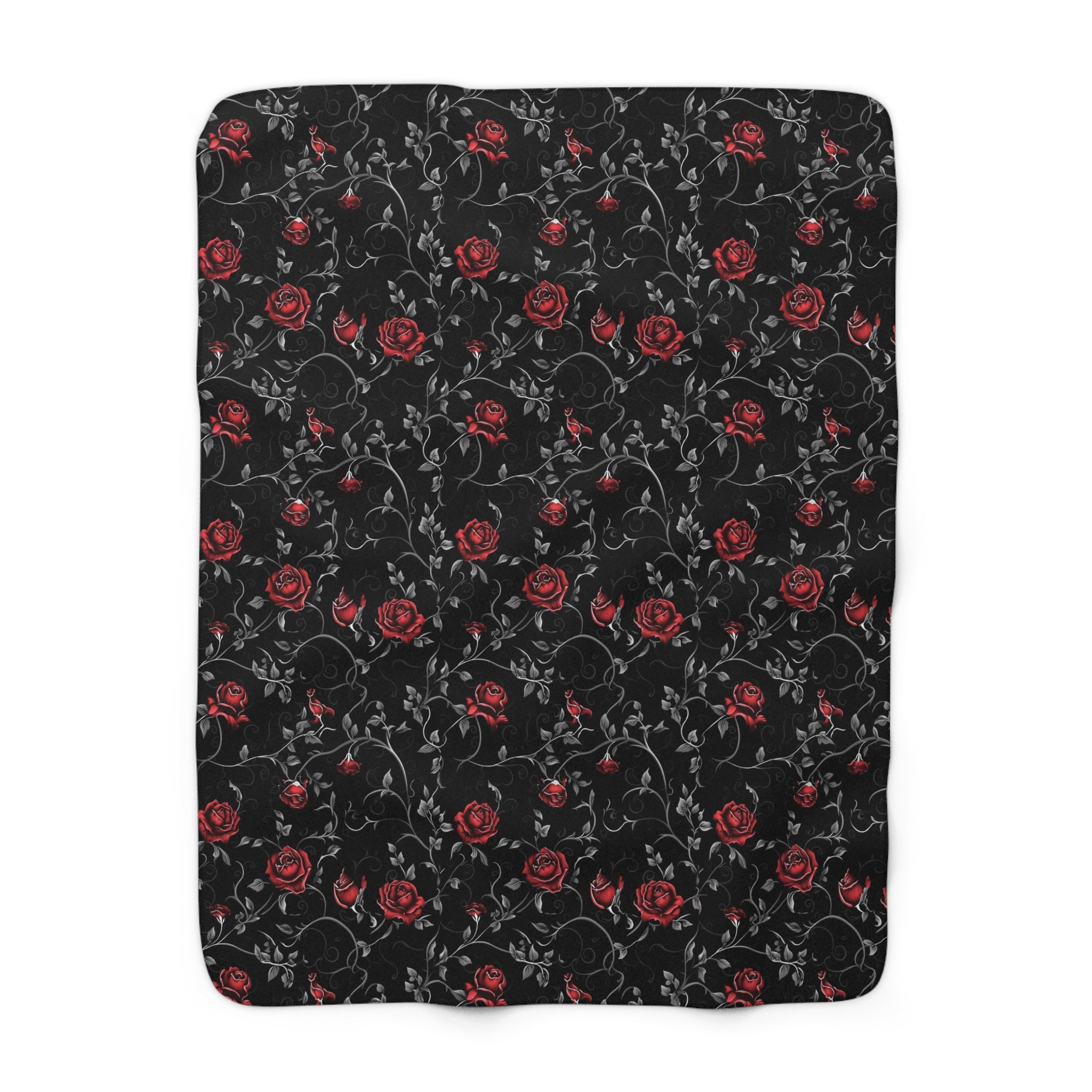 Black & Red Gothic Rose Sherpa Fleece Blanket – Dark Romantic Witchy Throw | Cozy Alternative Gothic Home Decor