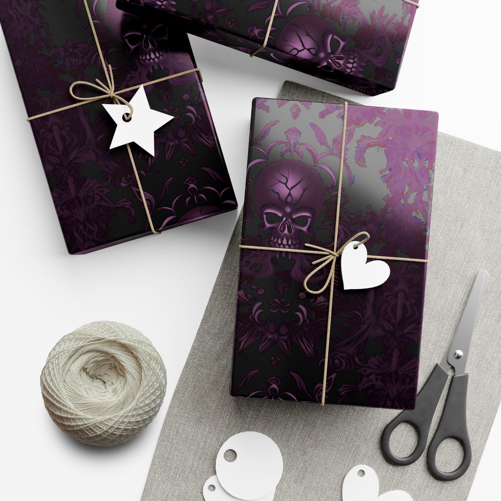 Purple Skull Pattern Gift Wrap Papers | Gothic Wrapping Paper
