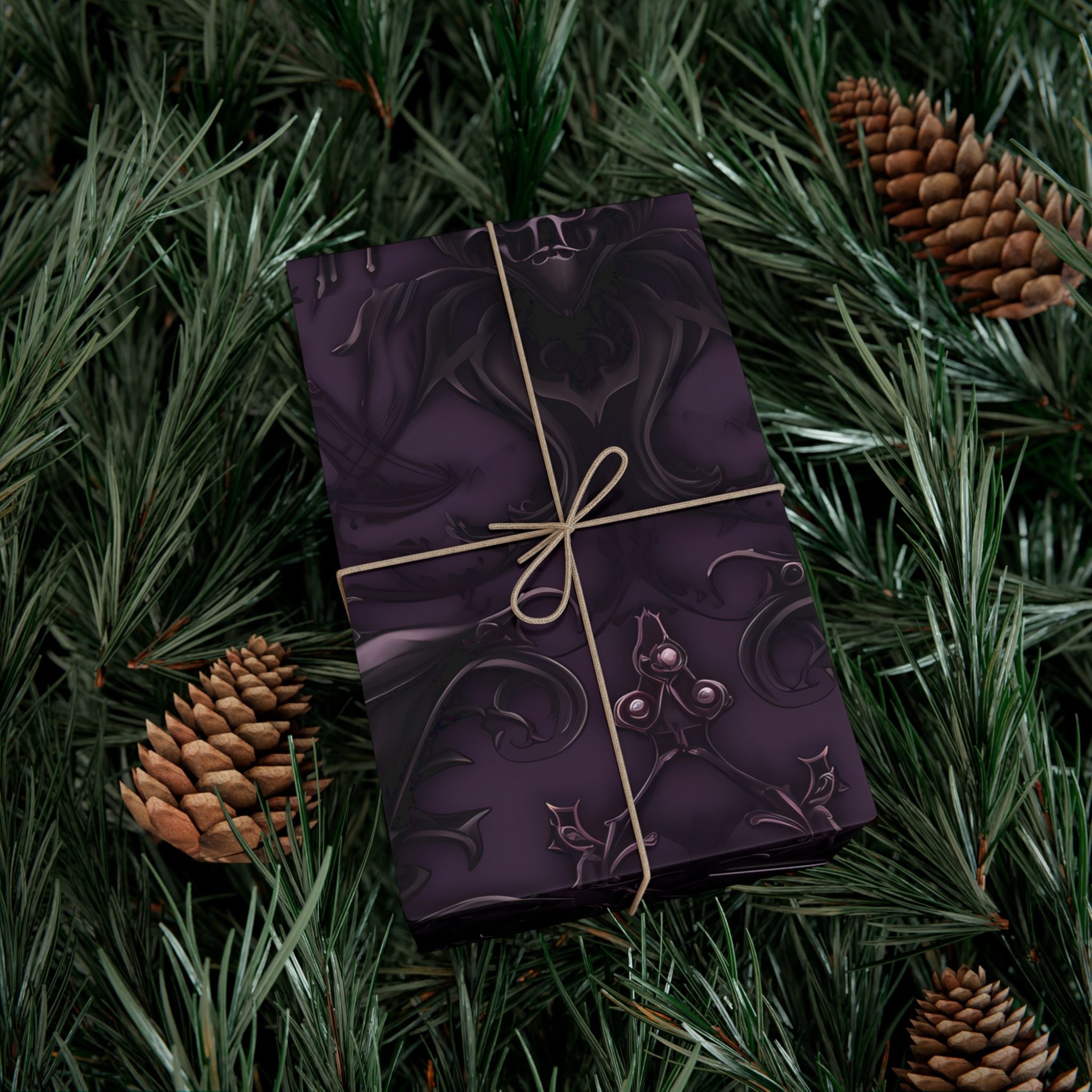 Dark Purple Baroque Pattern Gift Wrap Paper | Wrapping Paper Roll