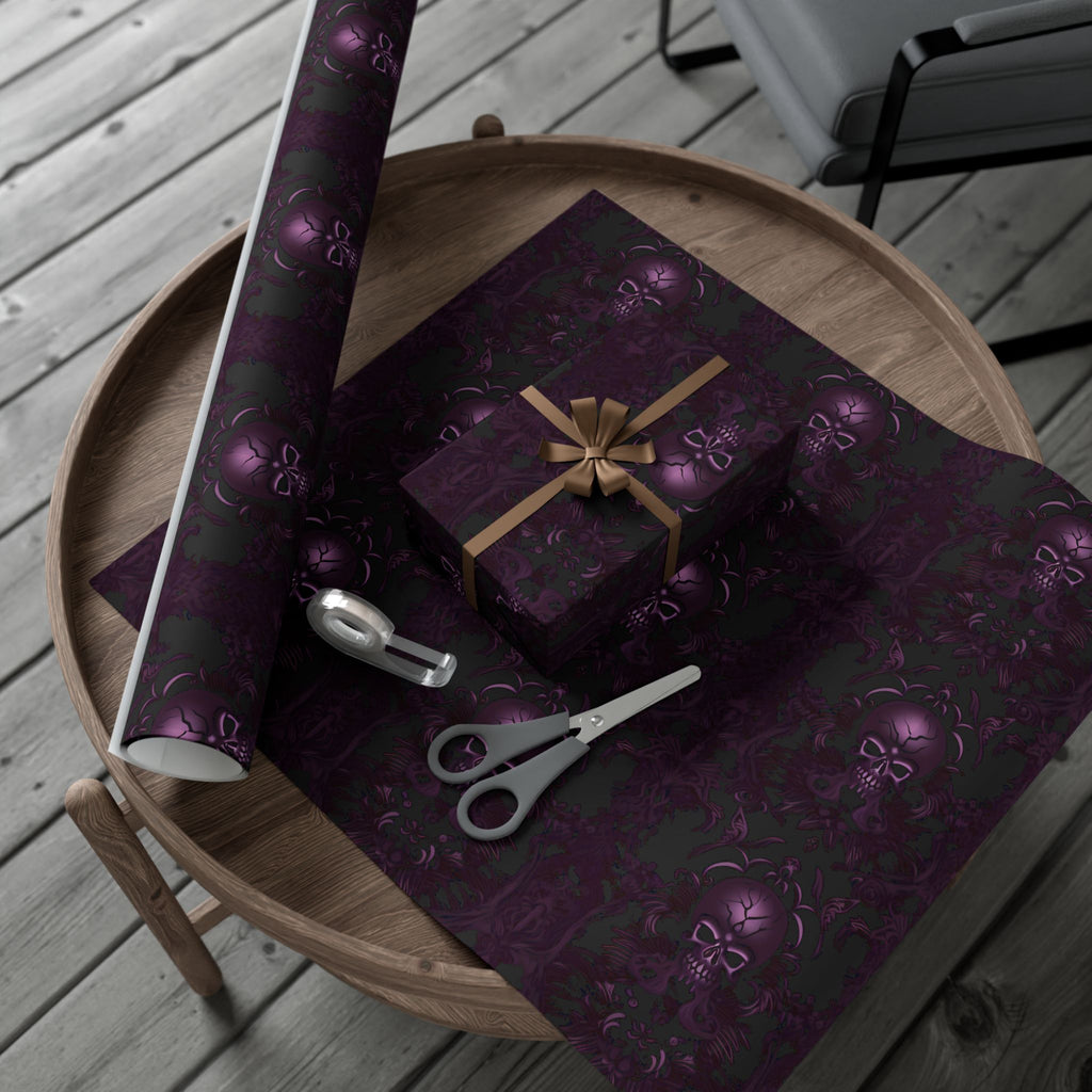 Purple Skull Pattern Gift Wrap Papers | Gothic Wrapping Paper