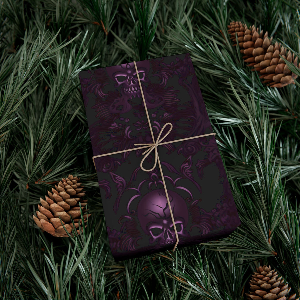 Purple Skull Pattern Gift Wrap Papers | Gothic Wrapping Paper