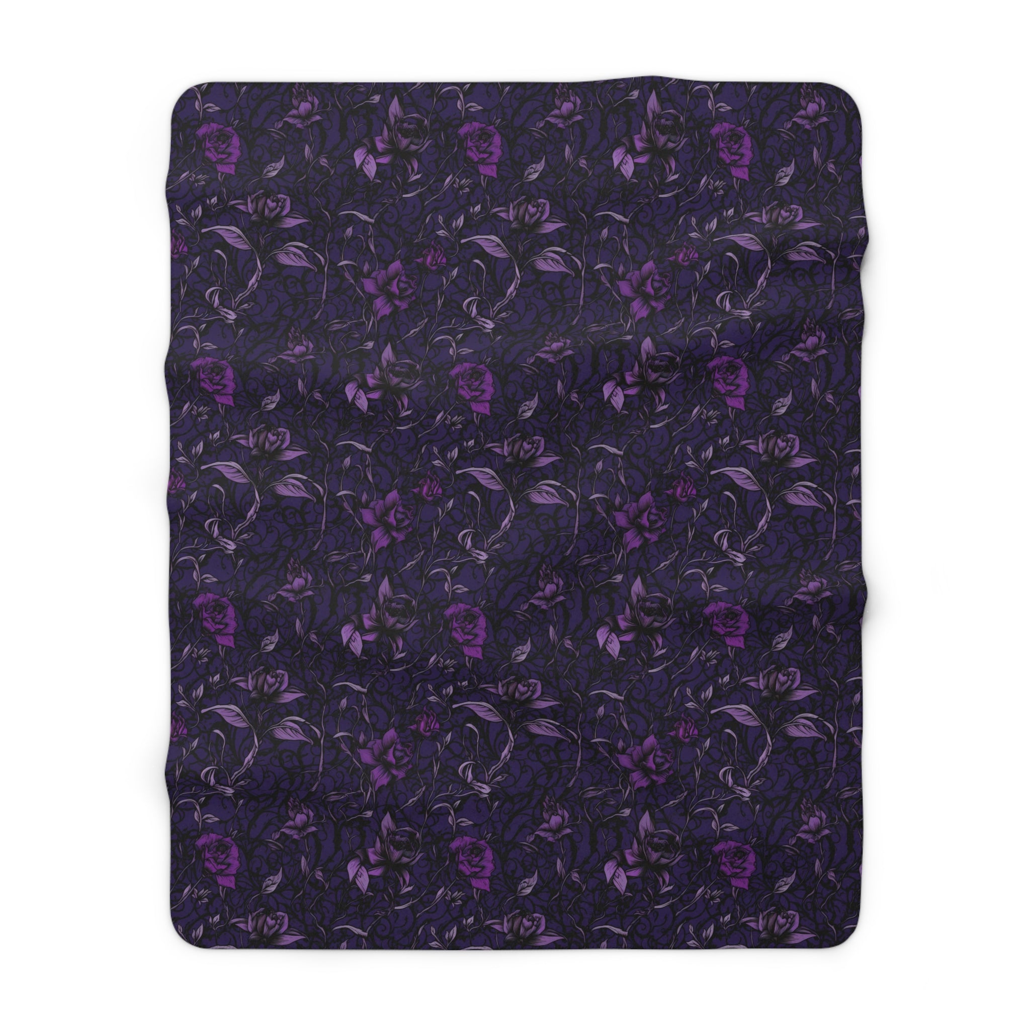 Deep Purple Gothic Floral Sherpa Fleece Blanket