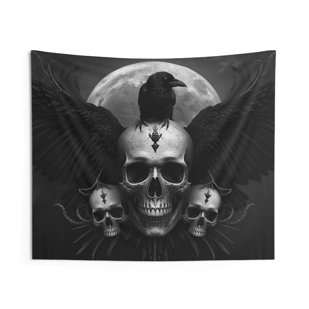 Gothic Skull Moon Wall Tapestry – Dark Witchy Wall Decor for Gothic & Alternative Homes