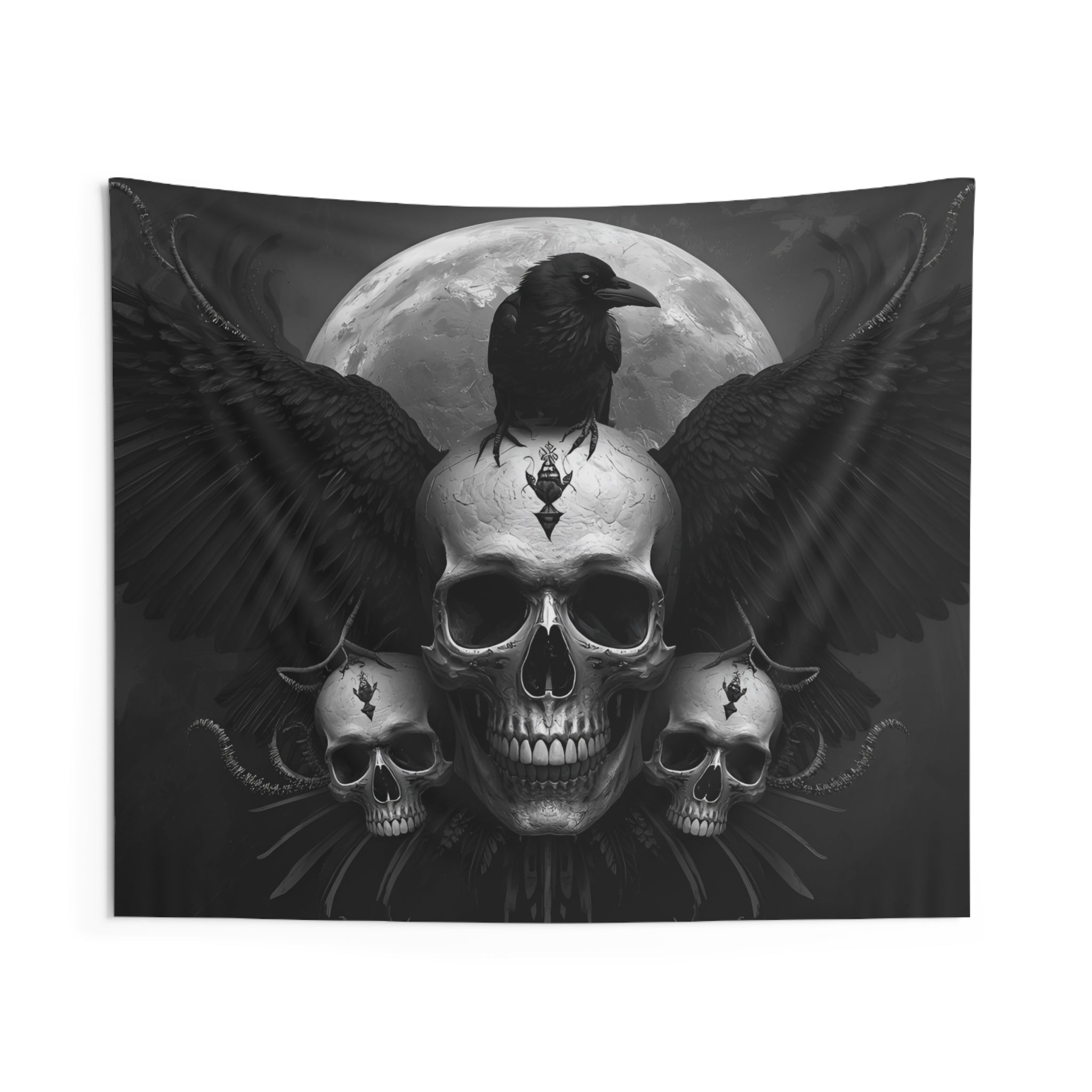 Gothic Skull Moon Wall Tapestry – Dark Witchy Wall Decor for Gothic & Alternative Homes