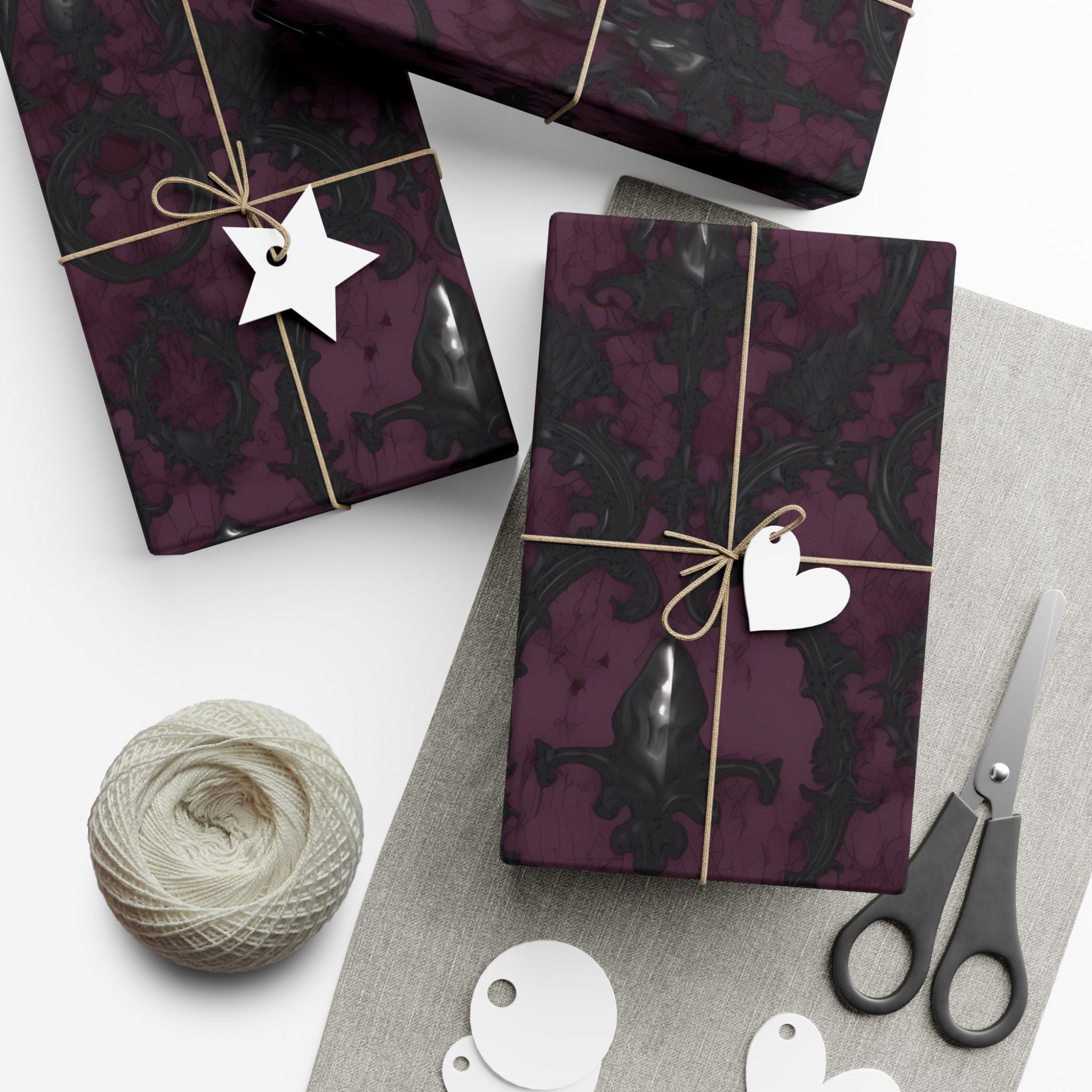 Gothic Damask Gift Wrap Paper | Dark Plum Black Wrapping Paper
