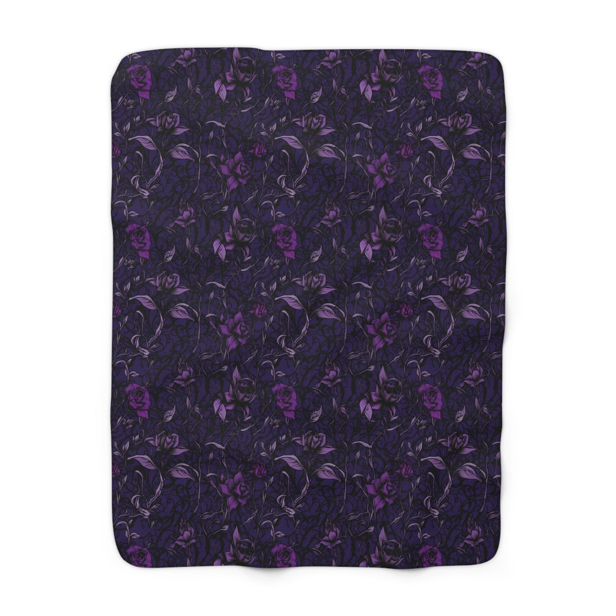 Deep Purple Gothic Floral Sherpa Fleece Blanket