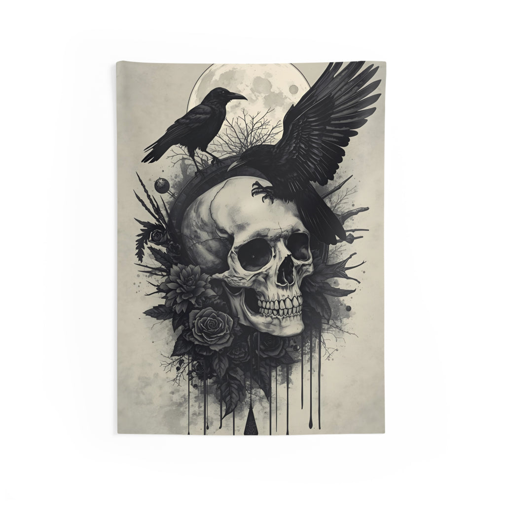 Occult Skull Moon Wall Tapestry for Gothic Rooms
