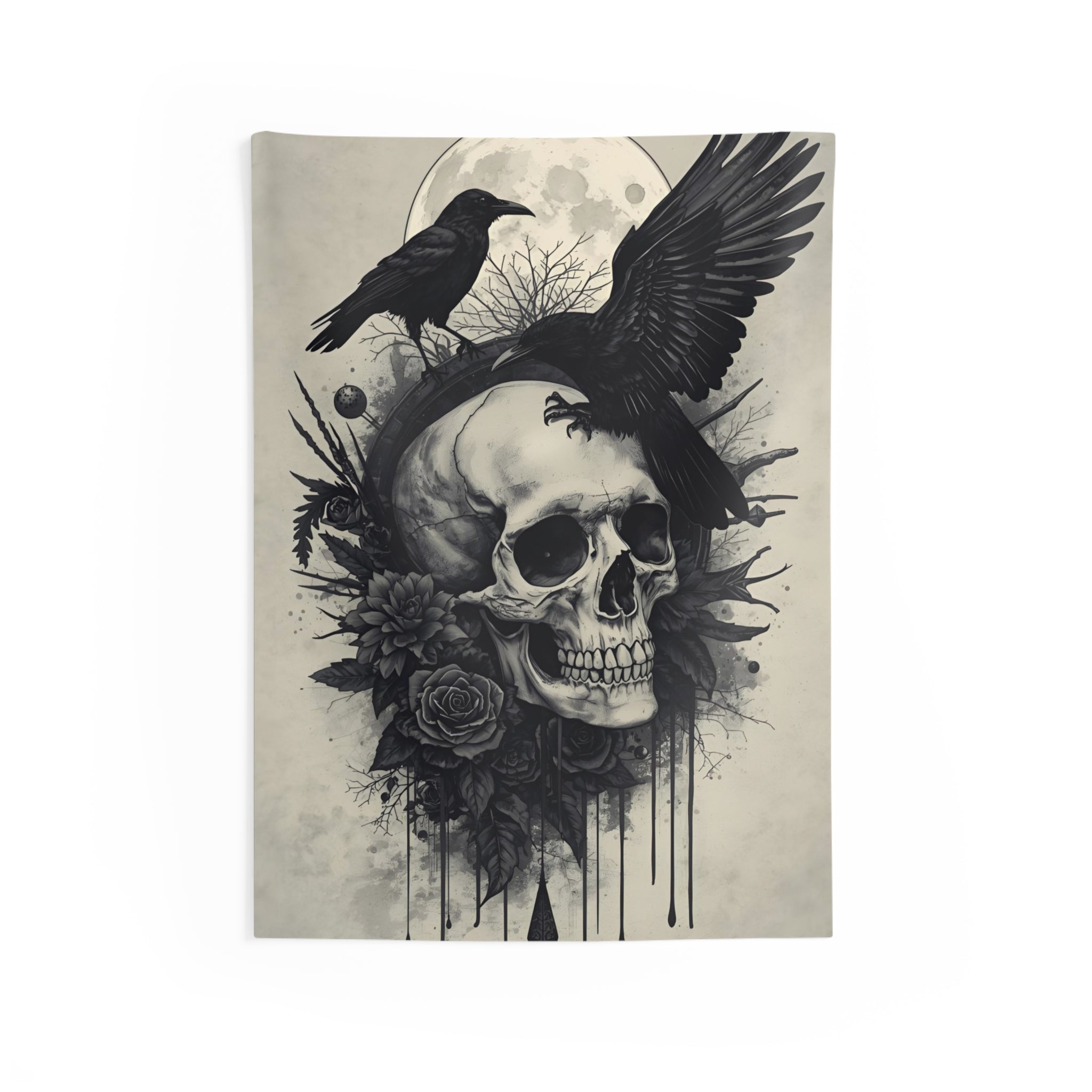 Occult Skull Moon Wall Tapestry for Gothic Rooms